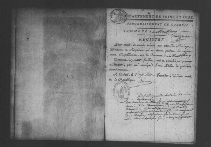 MONTLHERY. Naissances, mariages, décès : registre d'état civil (an XI-1806). 