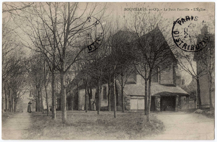 BOUVILLE. - Le Petit Bouville - L'église. Editeur Veuve Thomas, 1912, timbre à 5 centimes. 