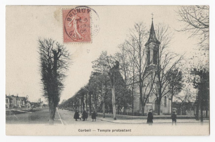 CORBEIL-ESSONNES. - Corbeil - Temple protestant. Edition Bréger frères, 1906, 1 timbre à 10 centimes. 
