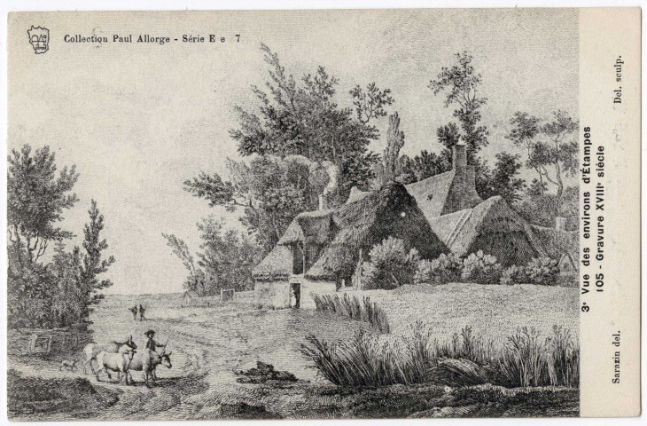 ETAMPES. - 3e vue des environs d'Etampes, d'après gravure de Sarrazin. Edition Seine-et-Oise artistique et pittoresque, collection Paul Allorge. 