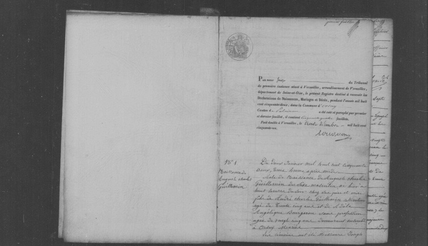 ORSAY. Naissances, mariages, décès : registre d'état civil (1852-1862). 