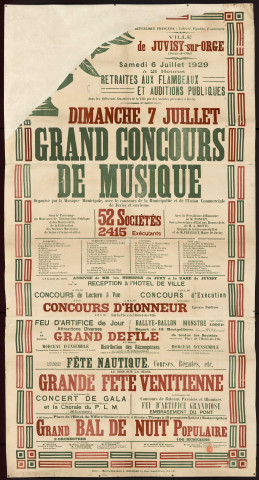 JUVISY-SUR-ORGE. - Grand concours de musique organisé par la musique municipale, 6 juillet-7 juillet 1929. 