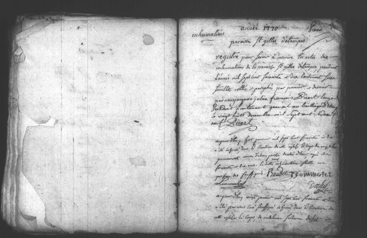 ETAMPES. Paroisse Saint-Gilles : Baptêmes, mariages, sépultures : registre paroissial (1770-1780). 