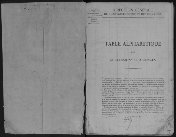ETAMPES, bureau de l'Enregistrement : tables des successions. - Vol. 11, 1825 - 1830. 