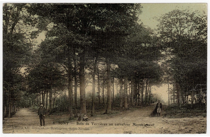 IGNY. - Bois de Verrières au carrefour Monseigneur. Trioulet, 2 mots, 5 c, ad, coloriée. 