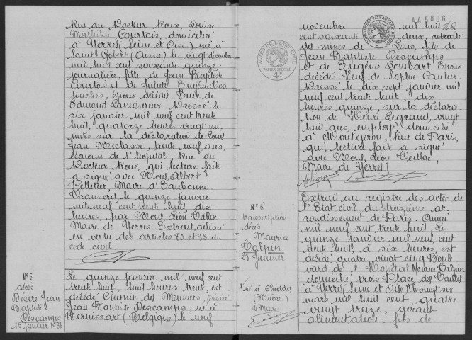 YERRES. - Décès : registre d'état civil.