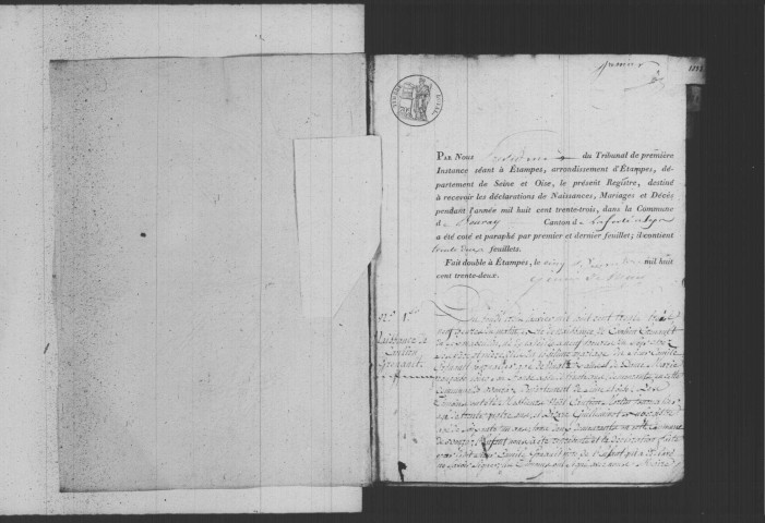 BOURAY-SUR-JUINE. Naissances, mariages, décès : registre d'état civil (1833-1846). 