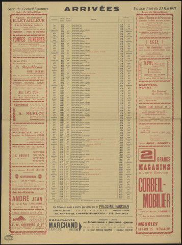 Le Républicain [quotidien régional d'information]. - Arrivées des trains en gare de Corbeil-Essonnes, à partir du 23 mai 1971 [service d'été] (1971). 