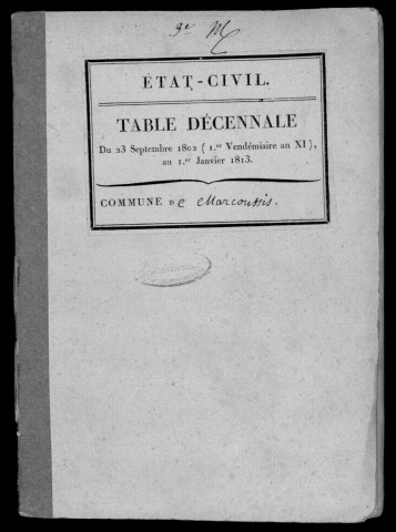 MARCOUSSIS. Tables décennales (1802-1902). 