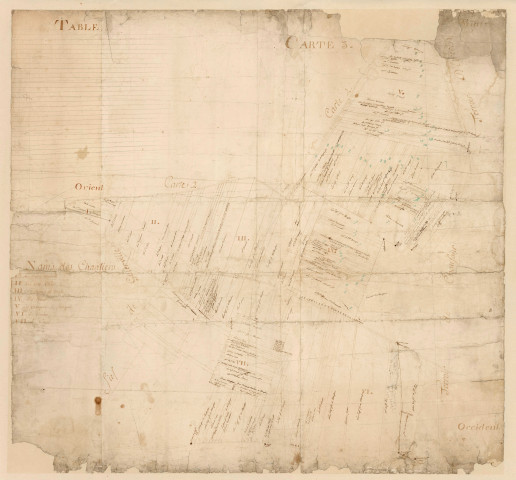 CHAMARANDE-MAUCHAMPS. - Carte 3, s.d., 110 x 110 cm. [série incomplète de plans du XVIIIe siècle annotés en vert]. 