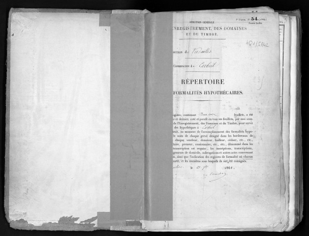 Conservation des hypothèques de CORBEIL. - Répertoire des formalités hypothécaires, volume n° 235 : A-Z (registre ouvert en 1864). 