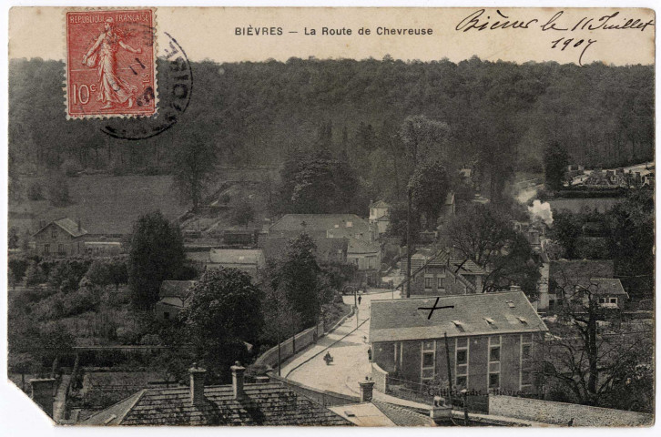BIEVRES. - La route de Chevreuse, Caillot, 1907, 14 lignes, 10 c, ad. 