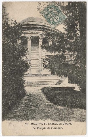 MORIGNY-CHAMPIGNY. - Château de Jeurre. Le temple de l'Amour dans le parc [1907, timbre à 5 centimes]. 