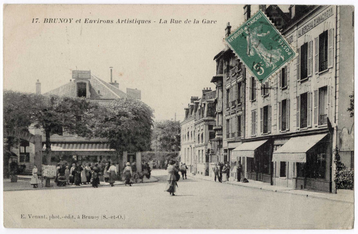 BRUNOY. - Rue de la Gare, Venant, 1916, 3 mots, 5 c, ad. 