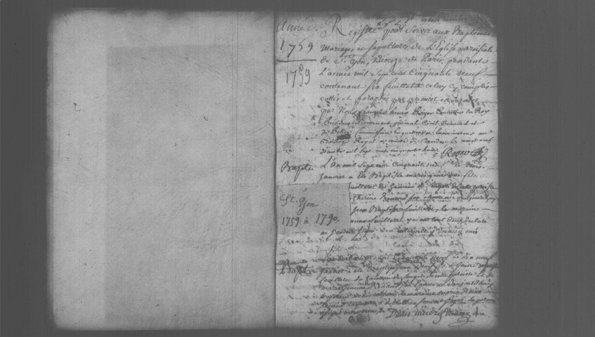 SAINT-YON. Paroisse Saint-Yon : Baptêmes, mariages, sépultures : registre paroissial (1759-1790). 