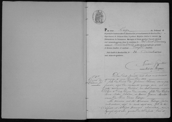 VAL-SAINT-GERMAIN (LE). Naissances, mariages, décès : registre d'état civil (1875-1896). 