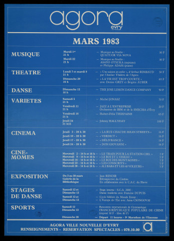 EVRY. - A l'Agora d'Evry : programme culturel, mars 1983. 