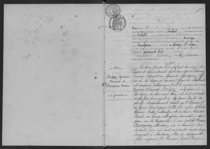 MONTGERON. - Mariages : registre d'état civil.