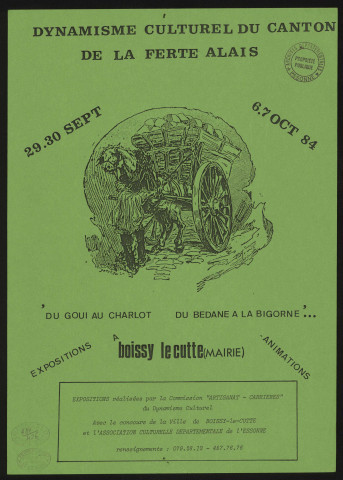 BOISSY-LE-CUTTE. - Exposition : Du goui au Charlot. Du Bédane à la bigorne, Mairie de Boissy-le-Cutté, 29 Septembre-7 octobre 1984. 