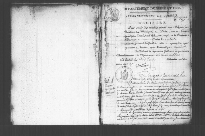 ESSONNES. Naissances, mariages, décès : registre d'état civil (1807-1812). 