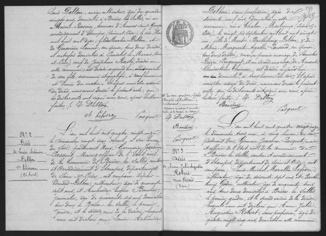 BRIERES-LES-SCELLES.- Naissances, mariages, décès : registre d'état civil (1891-1905). 