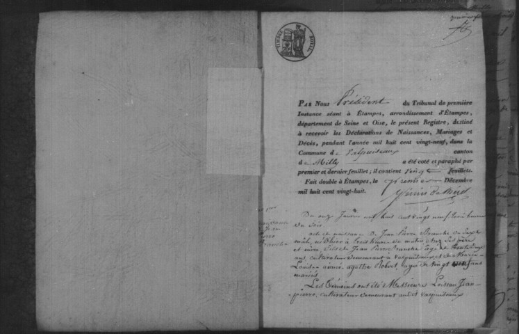 VALPUISEAUX. Naissances, mariages, décès : registre d'état civil (1829-1845). 