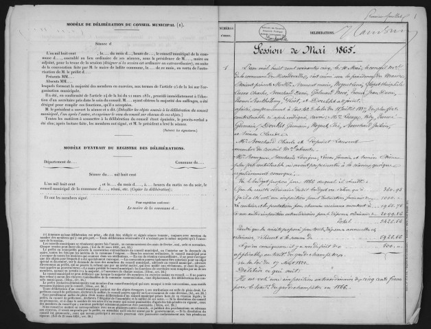 MONDEVILLE. - Administration de la commune. - Registre des délibérations du conseil municipal (10 mai 1865 - 16 mai 1886). 