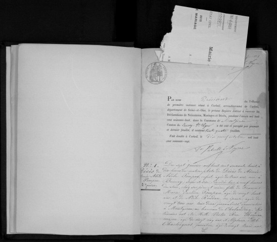 MONTGERON. Naissances, mariages, décès : registre d'état civil (1868-1872). 