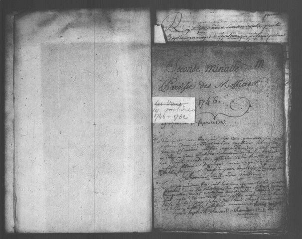 MOLIERES (LES). Paroisse Sainte-Madeleine : Baptêmes, mariages, sépultures : registre paroissial (1746-1762). 