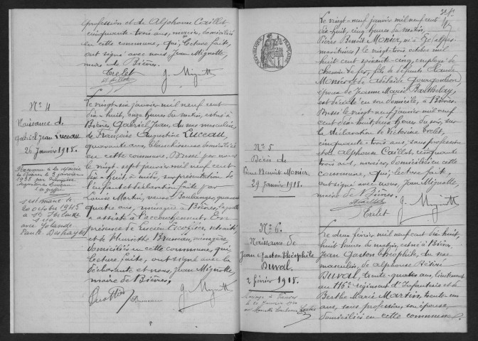 BIEVRES.- Naissances, mariages, décès : registre d'état civil (1918-1919). 