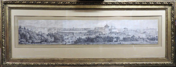 dessin : vue panoramique de Rome prise depuis le palais du Belvédère au Vatican (n°2)