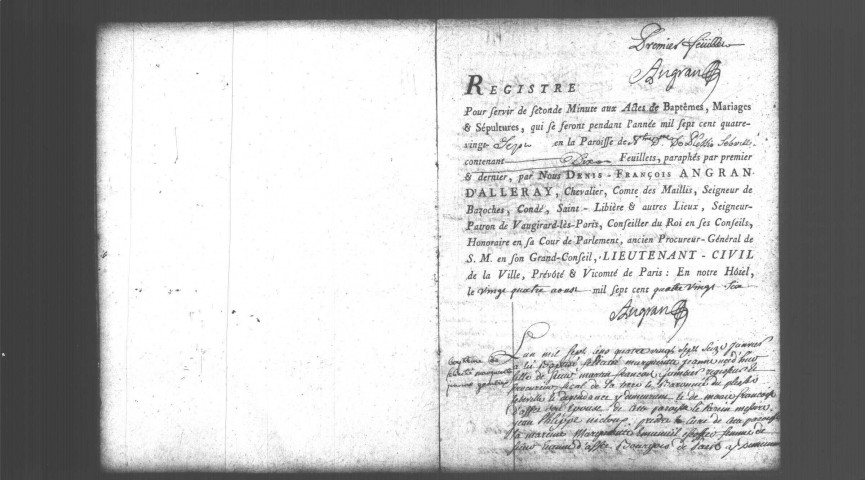 PLESSIS-PATE (LE). Paroisse Notre-Dame : Baptêmes, mariages, sépultures : registre paroissial ; naissances, mariages, décès (1788-an IV). 