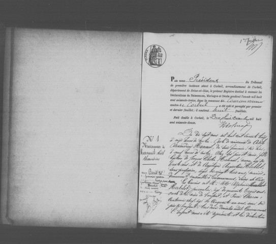 COURCOURONNES. Naissances, mariages, décès : registre d'état civil (1873-1882). 