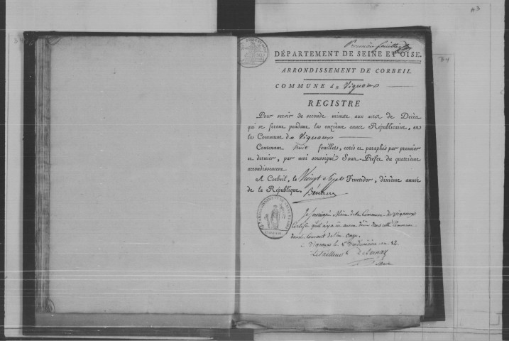 VIGNEUX-SUR-SEINE. Naissances, mariages, décès : registre d'état civil (an XI-1823). 