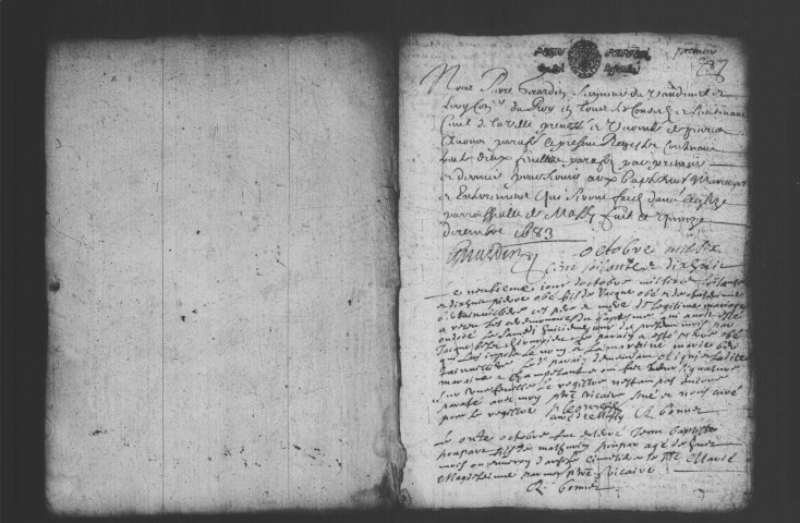 MASSY. Paroisse Sainte-Madeleine : Baptêmes, mariages, sépultures : registre paroissial (1678-1739). [Lacunes : B.M.S. (1685-1691, 1715-1736)]. 