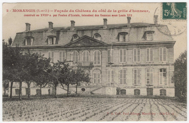MORANGIS . - Façade du château du côté de la grille d'honneur [Editeur Seine-et-Oise artistique, Paul Allorge, timbre à 5 centimes]. 