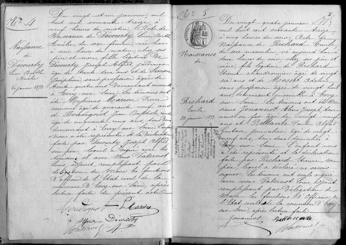 EVRY. Naissances, mariages, décès : registre d'état civil (1873-1882). 