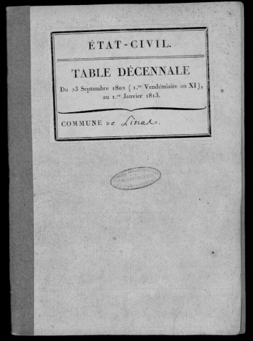 LINAS. Tables décennales (1802-1902). 