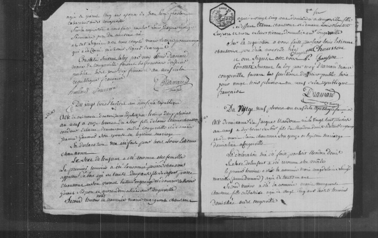 CONGERVILLE. Naissances, mariages, décès : registre d'état civil (an IX-1850). 