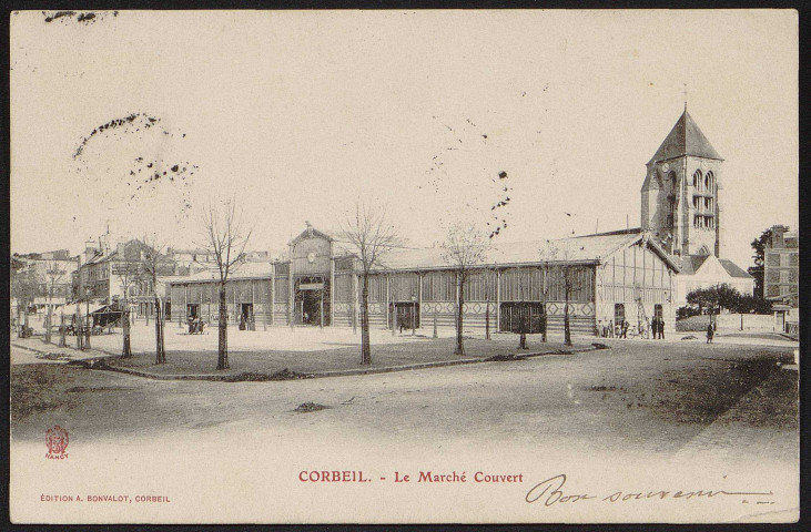 Corbeil-Essonnes.- Le marché couvert et la place (1904). 