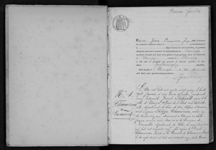 ETAMPES. Mariages : registre d'état civil (1895). 