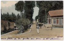 EPINAY-SUR-ORGE. - Route de Paris allant à Morsang-sur-Orge et bois de Villemoisson. Editeur Thévenet à Savigny, 1908, timbre à 10 centimes, coloriée. 