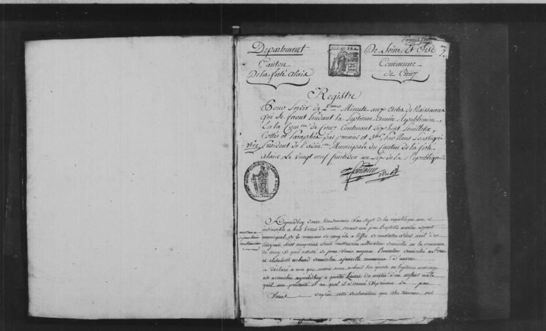 CERNY. Naissances, mariages, décès : registre d'état civil (an VII-1811). [mariages (an VII et les six premiers mois de l'an VIII), voir 4E1469]. 