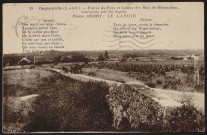 Cheptainville.- Entrée du pays et coteau des bois de Montauban couronnés par les sapins (24 août 1943). 