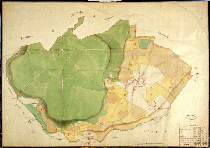 VERRIERES. - Plans d'intendance. Plan, Ech. 1/100 perches, Dim. 75 x 55 cm, [fin XVIIIe siècle]. 