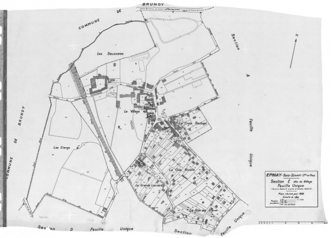 EPINAY-SOUS-SENART.- Cadastre révisé pour 1935 : plans de la section B le Pas de Sainte Geneviève, section E le Village, [2 plans]. 