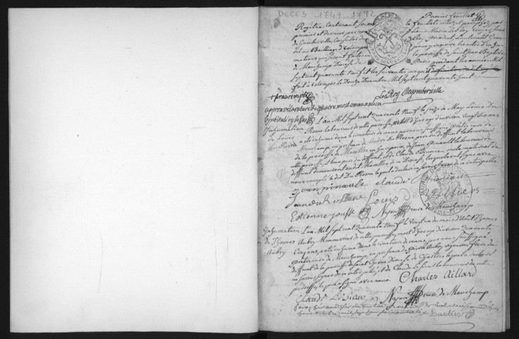 MAUCHAMPS. - Registre paroissial, paroisse de Mauchamps : sépulture. 