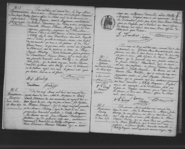 CHILLY-MAZARIN. Naissances, mariages, décès : registre d'état civil (1870-1882). 
