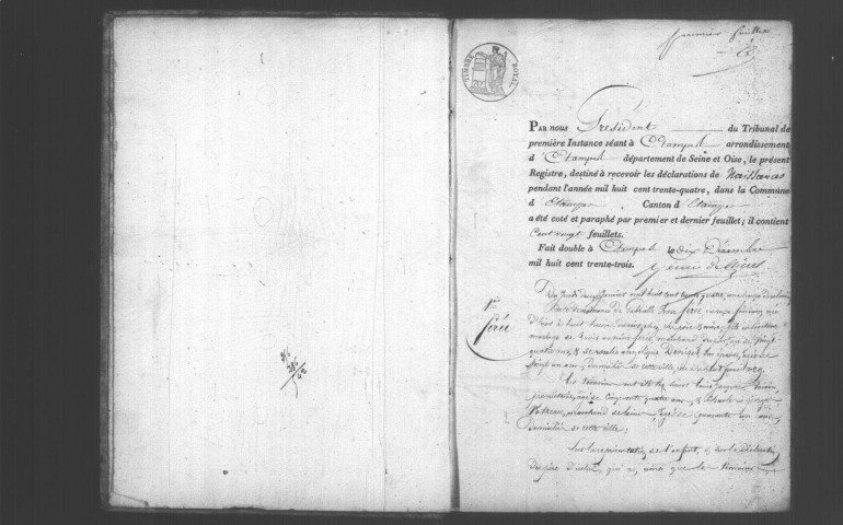 ETAMPES. Naissances : registre d'état civil (1834). 