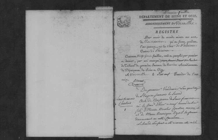 PALAISEAU. Naissances, mariages, décès : registre d'état civil (an XIV-1812). 